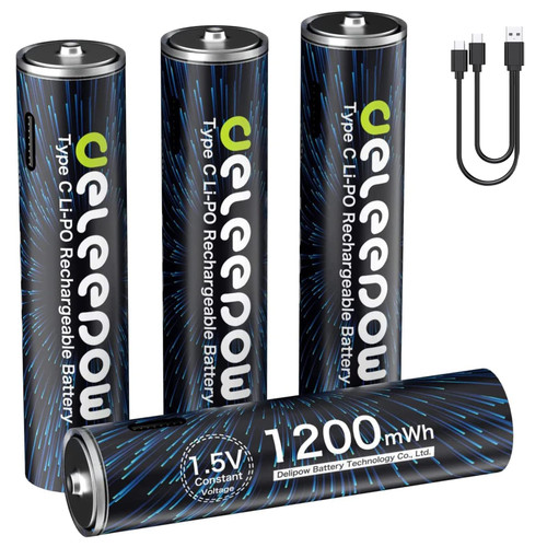 Deleepow USB Rechargeable AAA Batteries 1.5V 1200mWh Lithium AA Batteries 1500 Cycles Triple A Batteries 4-Pack