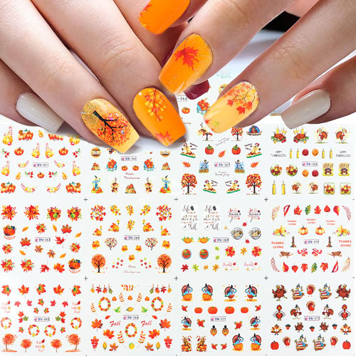 Fall Nail Art Stickers, Autumn Leaves Nail Decals Water Transfer Thanksgiving Nail Stickers Maple Leaf Pumpkin Turkey Yellow Nail Tattoo Stickers for Women Girls Kids (12 Sheets ) Fall Nail Art Stickers, Autumn Leaves Nail Decals Water Transfer Thanksgiving Nail Stickers Maple Leaf Pumpkin Turkey Yellow Nail Tattoo Stickers for Women Girls Kids (12 Sheets )