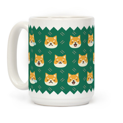 LookHUMAN Shiba Inu Emoji Mug White 15 Ounce Ceramic Coffee Mug