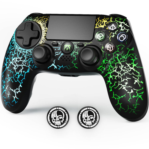 LED Wireless Controller for Playstation 4 Compatible with PS4/Slim/Pro with Dual Vibration/6-Axis Motion Sensor/Audio Function/Light Up(Black)