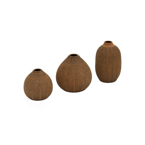 Creative Co-Op Decorative Textured Stoneware, Set of 3, Brown Vase Set