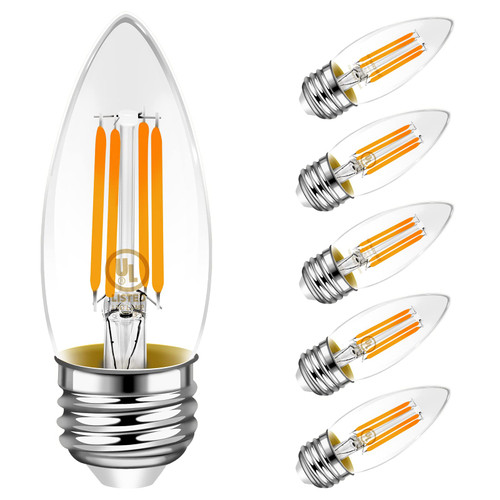 Emotionlite LED Light Bulbs, Dimmable Candelabra Bulbs, E26 Base, Warm White, Chandelier Light, Ceiling Fan Bulb, 40W Equivalent, 4W, 2700K, 350LM, UL Listed, 6 Pack