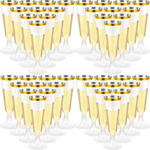 150 Pcs Champagne Flutes Plastic Champagne Glasses Clear Disposable Champagne Flutes Crystal Champagne Flutes Plastic Wine Glasses Plastic for Wedding Toasting Flutes Party Cocktail Cups (Gold)