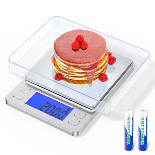Food Scale, 3000g/0.1g High Precision Digital Kitchen Scale for Food Ounces and Grams, Smart Weight Scale for Weight Loss, Coffee Cooking, Jewelry, Powder with LCD Display and 2 Tray