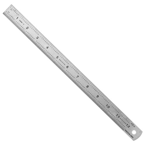 Pacific Arc Stainless Steel Ruler Inch and Metric, with 32nd and 64th Graduations, 12 Inches