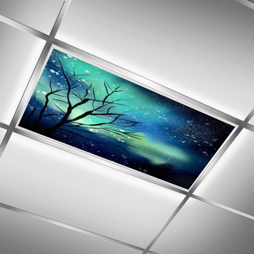 Night Sky Nebula with Silhouette Trees,Blue Black,Light Diffusers,Light Diffuser to Protect Against Blue Light and Glare-Decorative Lighting,24"x 48"