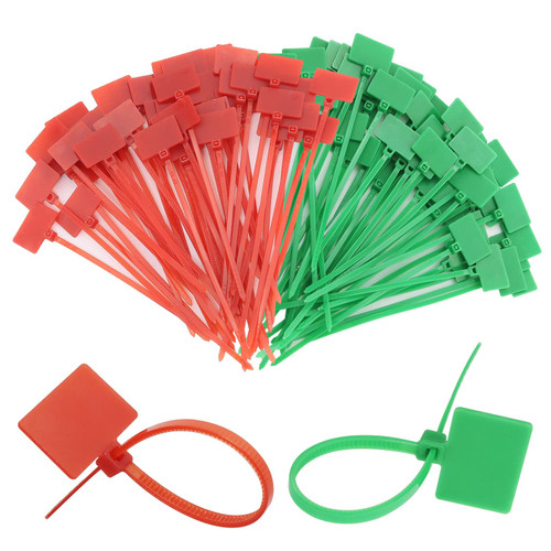 ITROLLE 2 Packs Nylon Marker Cable Ties Self-locking Wire Zip Ties Cable Mark Tags Label Tie Power Marking Label Tags Label Tie Straps, 3x100/width 2.5mm, Red+Green 100/bag