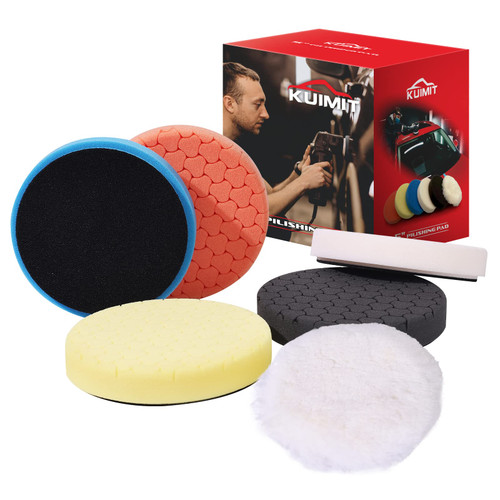 KUIMIT 7" Buffing Polishing Pads, 6Pcs 7 Inch 180mm for 6.7 Inch Backing Plate, Compound Buffing Sponge Pads and Woolen Pads Cutting Polishing Pad Kit for Car Buffer Polisher (Honeycomb Structure)