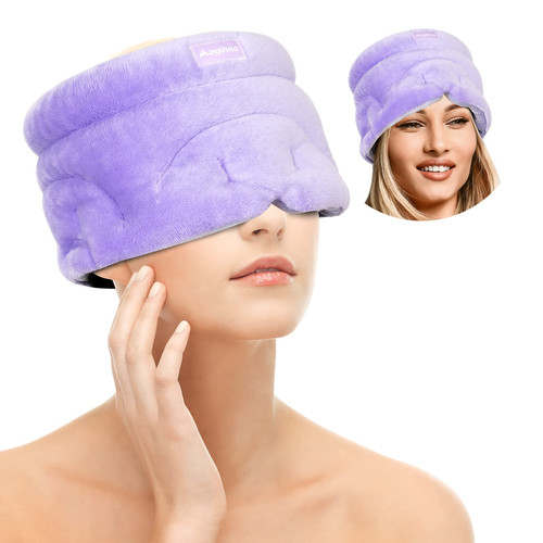 Maginno Microwave Heating Pad for Tension Headache Migraine Relief, Headache Hat for Face Sinus Pressure Relief, Hot & Cold Therapy with Lavender Aromatherapy, 100% Herbal Pack Mask for Puffy Eyes