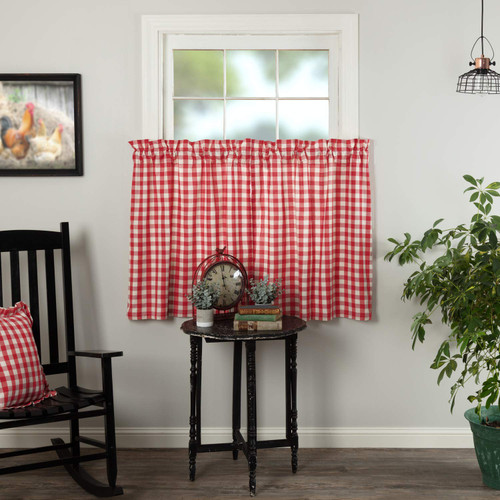 VHC Brands Annie Buffalo Check Cotton Farmhouse Kitchen Curtains Rod Pocket Hanging Loops 36x36 Tier Pair, Red VHC Brands Annie Buffalo Check Cotton Farmhouse Kitchen Curtains Rod Pocket Hanging Loops 36x36 Tier Pair, Red