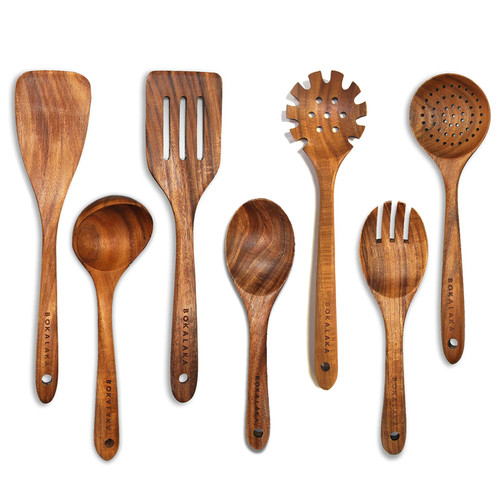 Wooden Spoons for Cooking,7Pcs Wooden Utensils for Cooking Teak Wooden Kitchen Utensil Set Wooden Cooking Utensils Wooden Spatula for Cooking