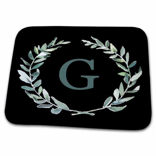 3dRose Wreath with monogram initial letter G in green on black... - Dish Drying Mats (ddm-337363-1)