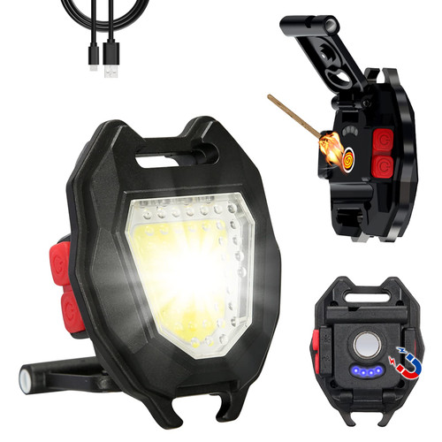 LED Small Flashlight, Key Chain Light, COB Multi-Function Mini Work Light, 1000 Lumens Rechargeable, 7 Lighting Modes, with Cigarette Lighter, Bottle Opener, Whistle, Suitable for Outdoor Hiking