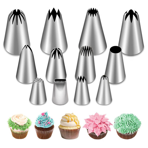 12Pcs Icing Piping Tips Set, Large, Medium and Small Premium Stainless Steel Frosting Tips, Cake Decorating Tips for Cupcakes Cookies Pastry Cakes Decorating