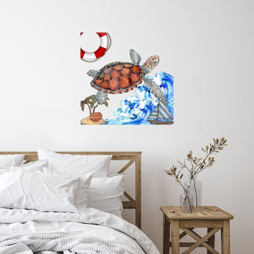 Ocean Beach Nautical Theme Underwater Sea Turtle Wall Decals Creative Ocean Sea Animal Artwork Outdoors Wall Decal Vinyl Wall Stickers Quotes for Bumper Bathroom Backdrops Wall Decoration 18in