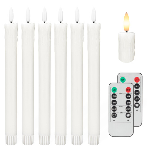 Flameless Taper Candles with 3D Wick, Dripless Real Wax LED Candles with 2 Remote and Timer, 6 Pack Flickering Candlesticks Battery Operated, Electric Candles for Home, Wedding, Party, Decor, White Flameless Taper Candles with 3D Wick, Dripless Real Wax LED Candles with 2 Remote and Timer, 6 Pack Flickering Candlesticks Battery Operated, Electric Candles for Home, Wedding, Party, Decor, White