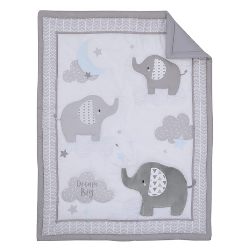 NoJo Elephant Stroll Dream Big Clouds & Stars with Chevron Border 3Piece Nursery Crib Bedding Set - Comforter, Fitted Crib Sheet, & Crib Skirt, Grey, White, Charcoal, Blue NoJo Elephant Stroll Dream Big Clouds & Stars with Chevron Border 3Piece Nursery Crib Bedding Set - Comforter, Fitted Crib Sheet, & Crib Skirt, Grey, White, Charcoal, Blue