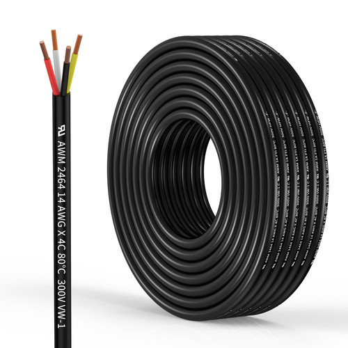 14 Gauge 4 Conductor Electrical Wire Oxygen-Free Copper Cable 10FT/3.1M Flexible Low Voltage Cable for LED Strips Lamps Lighting Residential Wiring car Circuit(14/4AWG-10FT)