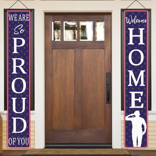 Patriotic Soldier Welcome Home Porch Sign Banner,Patriotic Theme Deployment Returning Back Military Army Homecoming Party Decoration