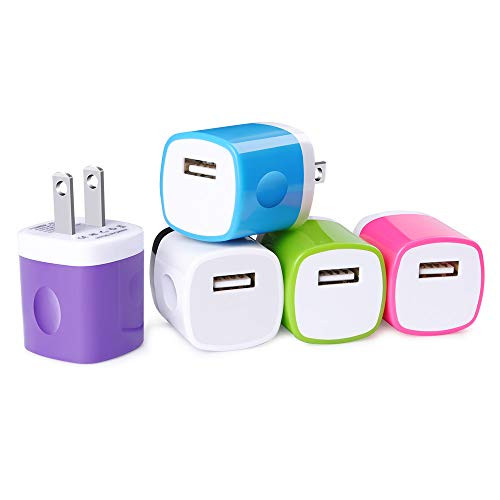 USB Cube Plug, GiGreen 5PC Single Port USB Charger, 5V 1A Fast Travel Charging Blocks, Wall Adapter Compatible iPhone Xs XR X 8 7 6s Plus, Samsung S9+ S8 S7 S6 Edge Note 8, LG G6 G5 V30, Moto