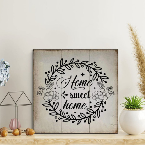 LITTLEGROVE SEEDS Vintage Wood Sign Home Sweet Home Wooden Sign Farmhouse Decor Wall Art Wall Hanger Sign Farm Wall Decor for Home Bedroom Living Room Wedding Gifts 10x10in