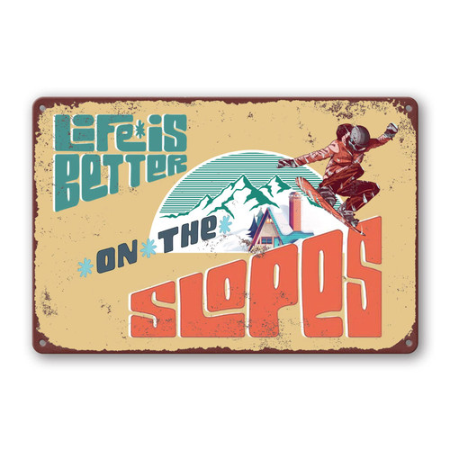 zemioy Ski Wall Decor Ski Signs Ski Party Decorations Ski Poster Vintage Ski Metal Tin Sign Ski Lodge Decor Mountain Home Decor Ski Pictures Wall Decor Rustic Bedroom Decor 8x12 Inch