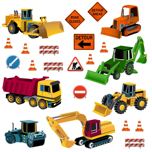 StikArt Removable Road Construction Trucks Wall Decals (Covers 4 Sq. Ft.)