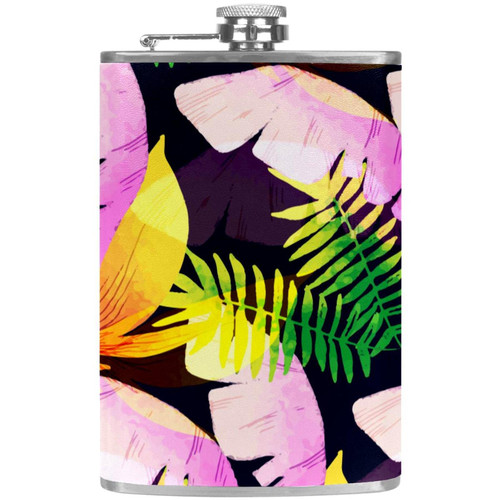 Flask for Liquor and Funnel, 8 Oz Leak Proof Stainless Steel Pocket Hip Flask Tropical Floral White Flower