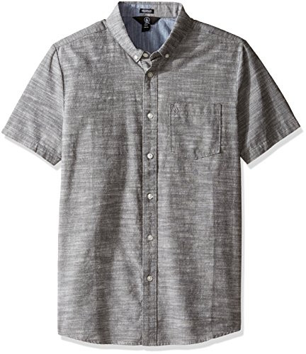 Volcom Men's Everett Oxford Modern Fit Short Sleeve Shirt, Black Medium