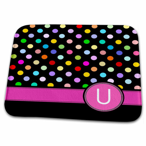 3dRose Letter U monogrammed on rainbow polka dots pattern with... - Dish Drying Mats (ddm-154318-1)