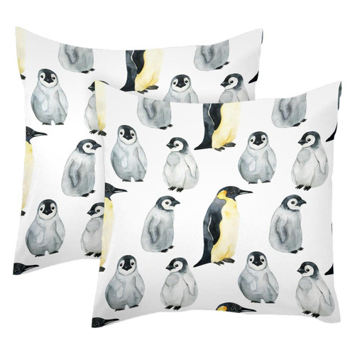 JAVENPROEQT Decorative Square Throw Pillow Covers Set of 2 Watercolor Cute Penguins Pillow Case for Home Office Car, 18 x 18 inches