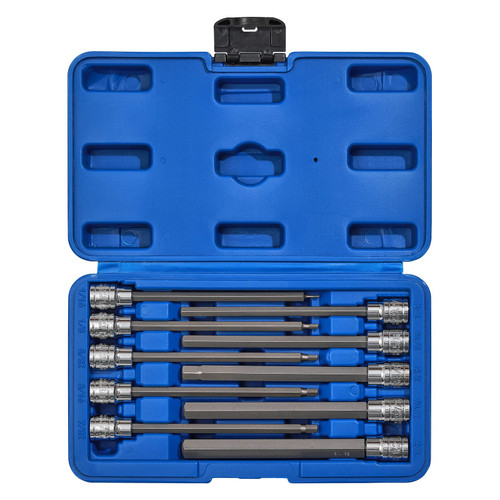 EMENTOL 10PCS 3/8" Drive Long Hex Bit Socket Set, CR-V, S2 Steel, SAE, Length 5.9-Inch, Extra Long Allen Hex Bit Socket Set, 1/16 Inch - 1/2 Inch