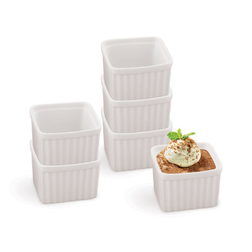 HIC Harold Import Co. Square Ramekins, White Porcelain, 3-Inch, 5-Ounce Capacity, Set of 6