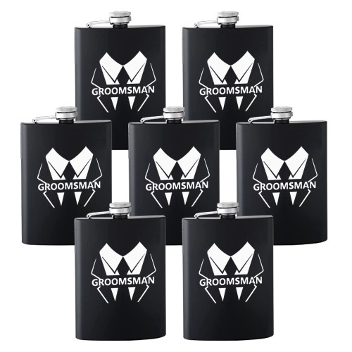 Lady&Home Groomsmen Flask,Set of 7 Personalized Groomsmen Gifts for Wedding,6oz Stainless Steel Hip Flask Wedding Favors-Includes Funnels (LJ-Bold)