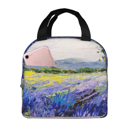 Lavender Printed Lunch Bag For Women Reusable Insulated Lunch Tote Bag Lunch Box Lunch Cooler Tote Box