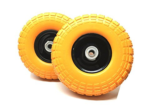 Set of 2 - 10" Flat Free Tires Wheels with 5/8" Center - Solid Tire Wheel for Dolly Hand Truck Cart / All Purpose Utility Tire on Wheel