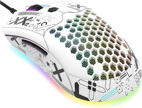 ZIYOU LANG M5 RGB Lightweight Wired Gaming Mouse with 12000 DPI 6 Programmed Buttons,65G Honeycomb Shell,Ultralight Ultraweave Cable,Pixart 3325 Optical Sensor Gamer Mice(White)