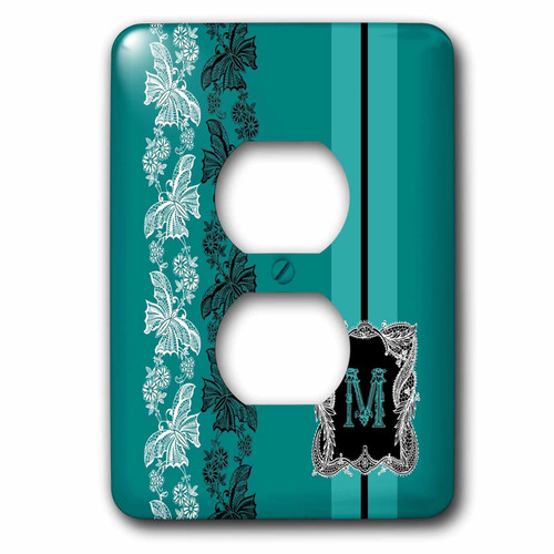3dRose LSP_239064_6 Monogram Initial M in Teal White and Black Lace Plug Outlet Cover