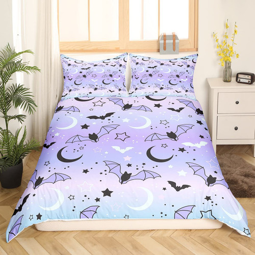 Halloween Comforter Cover Set Rainbow Bedding Set for Boys Girls Children Bat Moon Star Print Bedding Duvet Cover Set Halloween Theme Purple Gradient Style Room Decor Twin Size Bedspread Cover 2Pcs Halloween Comforter Cover Set Rainbow Bedding Set for Boys Girls Children Bat Moon Star Print Bedding Duvet Cover Set Halloween Theme Purple Gradient Style Room Decor Twin Size Bedspread Cover 2Pcs