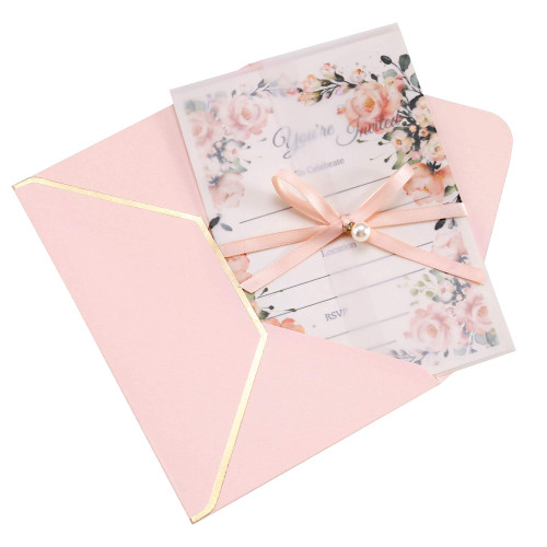 DORIS HOME 25PCS Pink Invitations Cards with Envelopes and Fill-in Inner Sheets for Bridal Shower Invite, Baby Shower Invitations, Wedding, Rehearsal