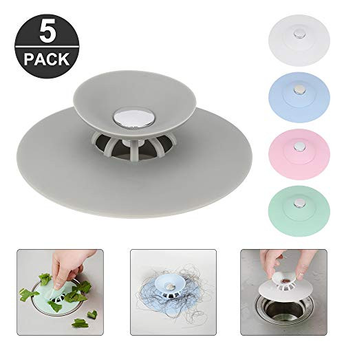 Mopoin 5 Pack Shower Drain Stopper, 2-in-1 Strainers,Silicone Bathtub Drain Stopper,Hair Catcher,Bathtub Drain Strainers, Protectors Cover for Floor Laundry Kitchen and Bathroom