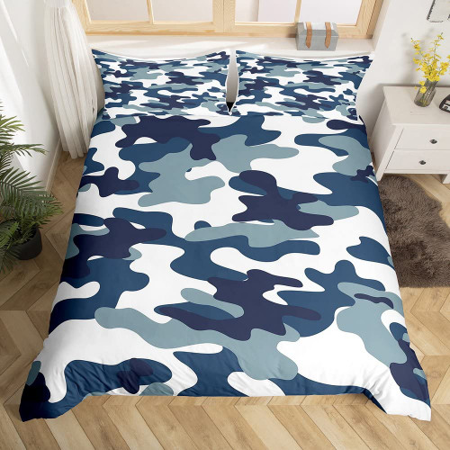 Camouflage Comforter Cover Twin Size, Military Camo Duvet Cover Blue White Camouflage Bedding Set For Kids Boys Teens Adult, Lightweight All-Season Bedspread Cover With 1 Pillow Case, 2Pcs Camouflage Comforter Cover Twin Size, Military Camo Duvet Cover Blue White Camouflage Bedding Set For Kids Boys Teens Adult, Lightweight All-Season Bedspread Cover With 1 Pillow Case, 2Pcs