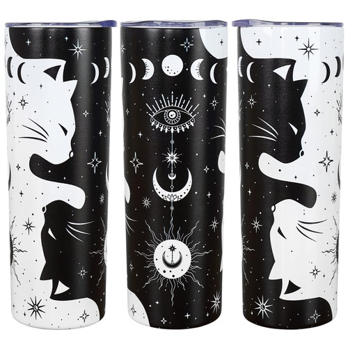 Goth Gifts for Women - Cat Gothic Tumbler Coffee Mug for Women - Cat Lover Gifts for Women - 20 Oz Stainless Steel Insulated Cat Cup With Lid and Straw