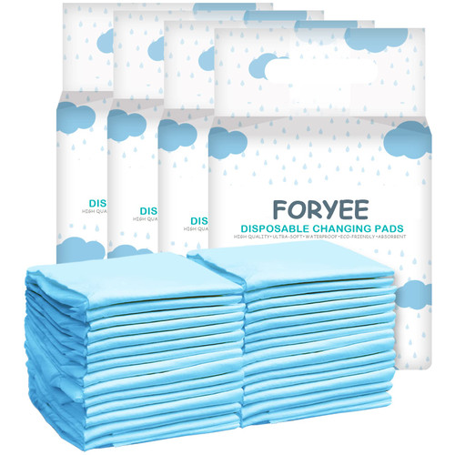 FORYEE Disposable Changing Pad Liners for Baby 17 x 13 Inches (50 Pack) Waterproof Underpads Soft Non-Woven Fabric Breathable Changing Pad for Changing Table - Blue