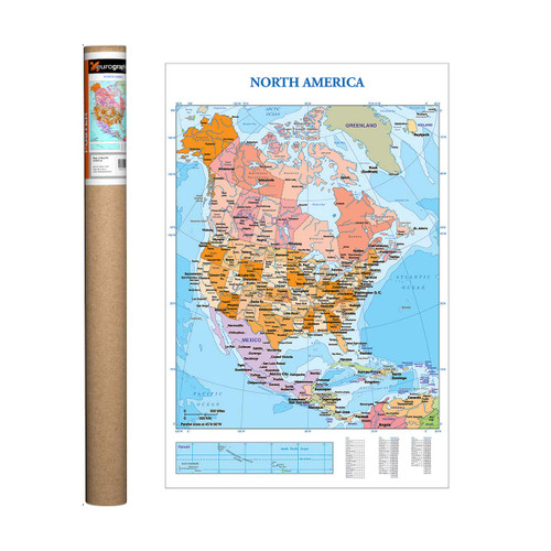 EuroGraphics Map of North America Poster, 36 x 24 inch