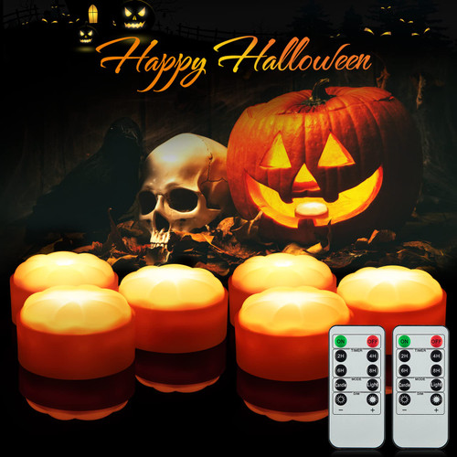 Litake 6 Pack Halloween Pumpkin Lights, LED Flickering Jack-O-Lantern Lights Outdoor, Battery Operated Light up Pumpkins with Remote and Timer, Pumpkin Tea Lights Candle for Halloween Decorations