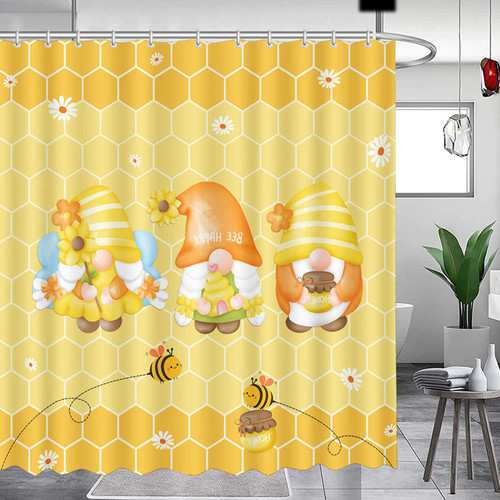 APROPHIC Cute Gnome Shower Curtain Yellow Shower Curtain for Bathroom White Flower Bees Honey Geometric Pattern Bathroom Decor Waterproof Polyester Fabric Curtain with 12 Hooks 72" x 72"