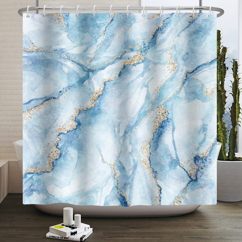 Renaiss 72x72 Inches Blue Gold Marble Shower Curtain Blue Sky Granite Marble Colourful Abstract Ink Paint Texture Shower Curtain for Bathroom Decor Polyester Waterproof Fabric Set with Hooks Renaiss 72x72 Inches Blue Gold Marble Shower Curtain Blue Sky Granite Marble Colourful Abstract Ink Paint Texture Shower Curtain for Bathroom Decor Polyester Waterproof Fabric Set with Hooks