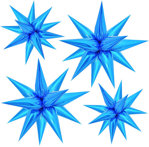 12 Point Star Balloons- 50pcs Blue Explosion Star Foil Balloons, 3D Starburst Cone Mylar Balloons for Halloween Christmas Birthday Party Baby Shower Wedding Photo Booth Backdrop