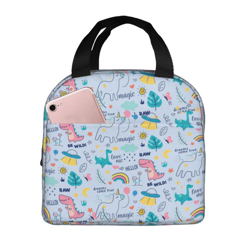 Reusable Lunch Tote Bag Kawaii Unicorn Dinosaur Rainbow Insulated Lunch Bag Durable Cooler Lunch Box
